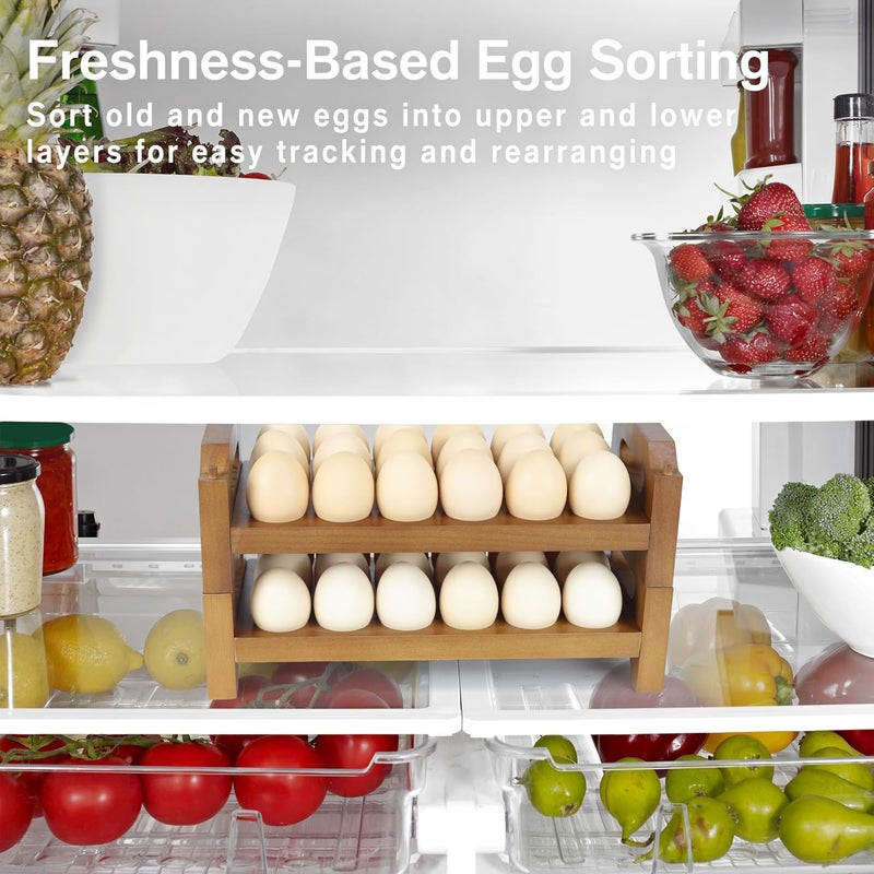 Uibyriy 2-Tier Wooden Egg Holder for 36 Eggs, Wooden Egg Holder Countertop with Carry Handle for Chicken, Duck, and Quail Eggs (Stackable) - Image 4